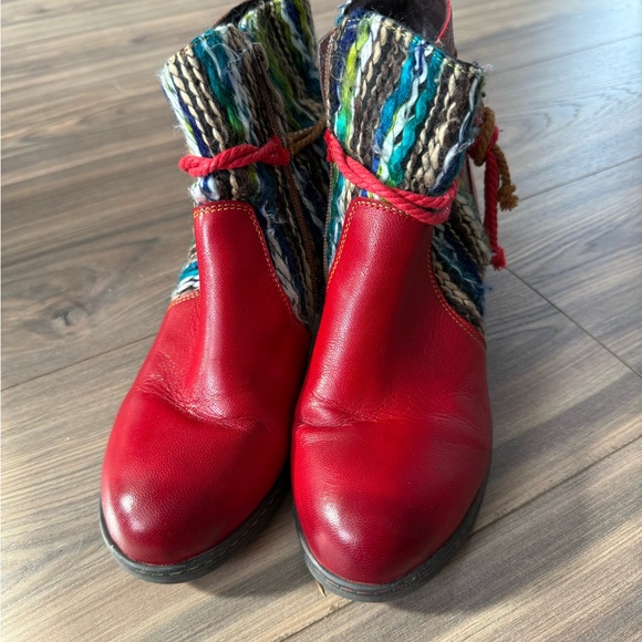 Red Multicolor Women's Ankle Boots - Picture 1 of 6